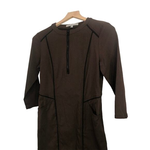 209 WST brown 3/4 sleeve straight fitted cut Sheath zip front crew neck SIZE 6 - Picture 2 of 7
